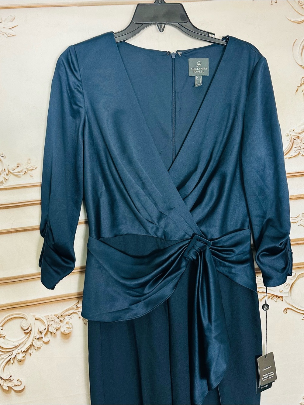 Adrianna Papell Navy Wrap-Front Wide-Leg Jumpsuit - Picture 6 of 16
